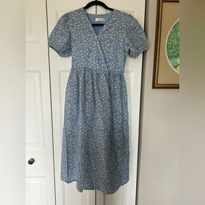 The Rose Women’s Approx Sz M Boho Cottagecore Blue Floral Flower Midi Wrap Dress